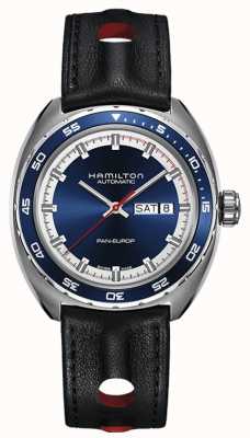 Hamilton American classic pan europ day-date automatique (42 mm) cadran bleu / bracelet cuir noir + bracelet nato H35405741