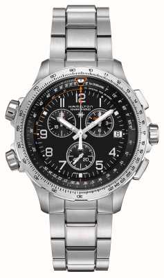 Hamilton Kaki aviation x-wind gmt chronographe quartz (46mm) cadran noir / bracelet acier inoxydable H77912135