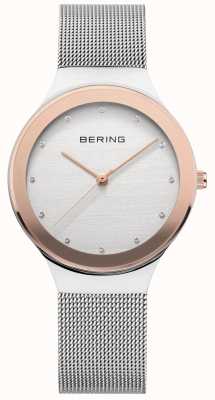 Bering Femmes | bracelet en maille d'acier inoxydable argenté | cadran blanc/or 12934-060