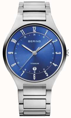 Bering Montre homme bracelet gris titane à cadran bleu 11739-707