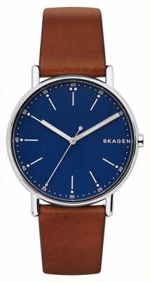 Skagen Bracelet homme en cuir marron signature cadran bleu SKW6355