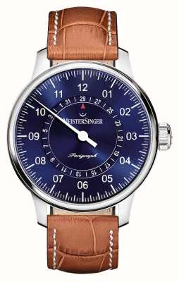 MeisterSinger Homme Classic Plus Bracelet en cuir marron Perigraph Cadran bleu AM1008