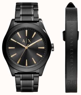 Armani Exchange Coffret cadeau montre et bracelet pour homme | cadran noir | acier inoxydable noir AX7102