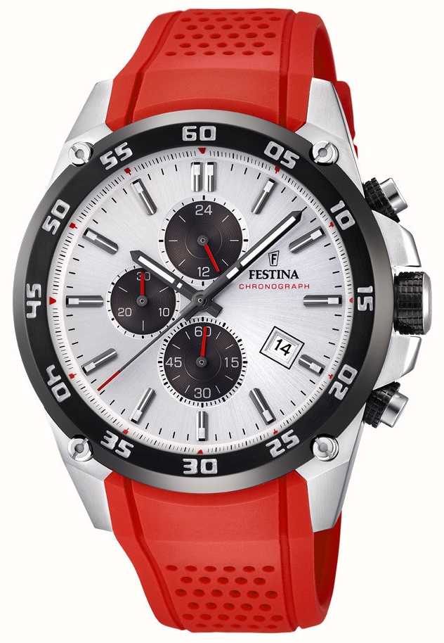 Montre Festina Homme Chrono Acier Silicone Rouge F203301 Montre Festina Homme Chrono Acier Silicone Rouge F203301