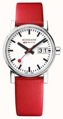Mondaine Montre Evo2 30 mm grande date bracelet en cuir vegan rouge MSE.30210.LCV