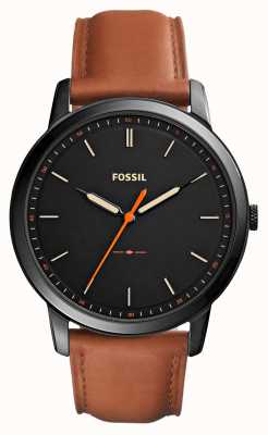Fossil Minimaliste pour hommes | cadran noir | bracelet en cuir marron FS5305