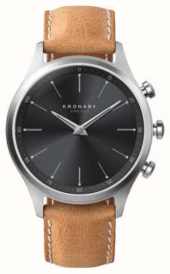 Kronaby Montre connectée hybride Sekel (41 mm) cadran noir / bracelet cuir italien marron S3123/1