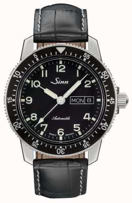 Sinn 104 ST SA une montre pilote classique bracelet en cuir noir 104.011 BLACK ALLIGATOR EFFECT WHITE STITCH