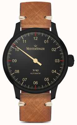 MeisterSinger Bracelet en cuir marron clair ligne noire à une main AM902BL