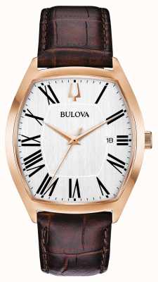Bulova Montre rectangle classique en cuir brun pour homme 97B173