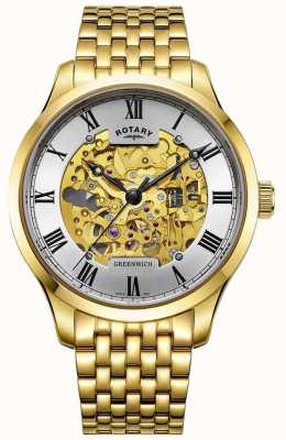 Rotary Montre squelette automatique Greenwich pour homme en plaqué or GB02941/03
