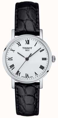 Tissot Bracelet en cuir noir classique à chaque fois pour femme cadran blanc T1092101603300