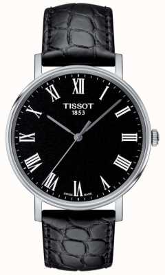 Tissot Bracelet en cuir embossé noir pour homme à tout moment avec cadran noir T1094101605300