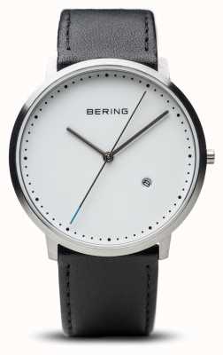 Bering Bracelet en cuir noir unisexe cadran blanc 11139-404