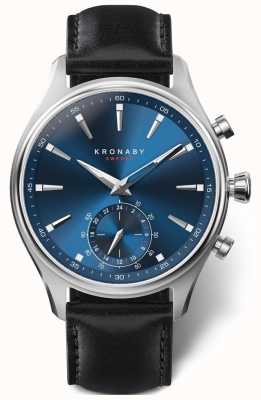 Kronaby Bracelet en cuir noir avec cadran bleu 41 mm a1000-3758 S3758/1