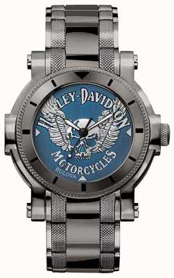 Harley Davidson Hommes pour lui | bracelet en acier inoxydable noir | cadran bleu 78A117