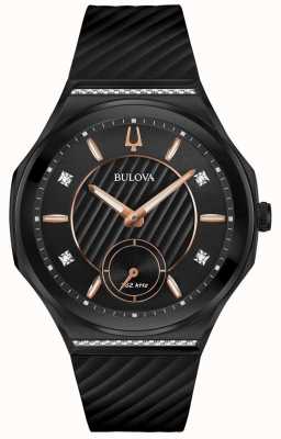 Bulova Bracelet en caoutchouc noir serti de diamants pour femmes 98R240