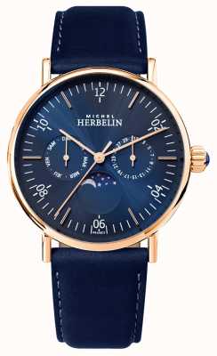 Herbelin Montre homme inspiration moonphase cadran bleu bracelet bleu 12747/PR15BL