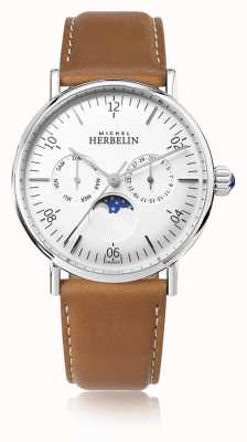 Herbelin Montre inspiration phase de lune bracelet cuir marron cadran blanc 12747/AP11GO