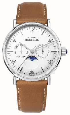 Herbelin Montre inspiration phase de lune bracelet cuir marron cadran blanc 12747AP11GD