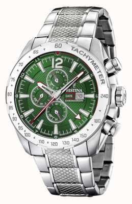 Festina | chronographe homme & double fuseau horaire | cadran vert | bracelet en acier F20439/3