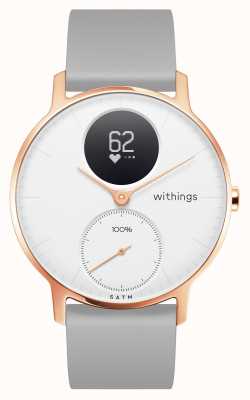 Withings Acier HR 36 mm or rose cadran blanc bracelet en silicone gris HWA03B-36WHITE-RG-S.GREY-ALL-INTER