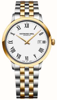 Raymond Weil Cadran blanc toccata pour homme, bracelet en acier inoxydable bicolore 5485-STP-00300