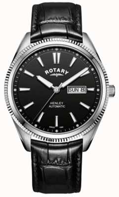 Rotary | Henley pour hommes | lunette dentelée | cadran noir | Cuir noir GS05380/04