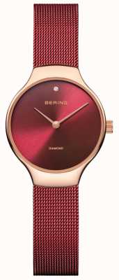 Bering | montre caritative femme | bracelet en maille rouge | cadran rouge | 13326-CHARITY