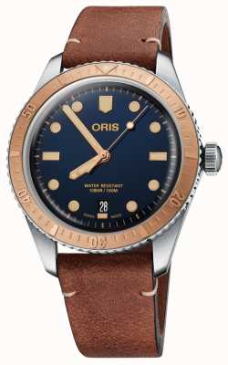 ORIS Divers soixante-cinq automatique (40 mm) cadran bleu / bracelet cuir marron 01 733 7707 4355-07 5 20 45
