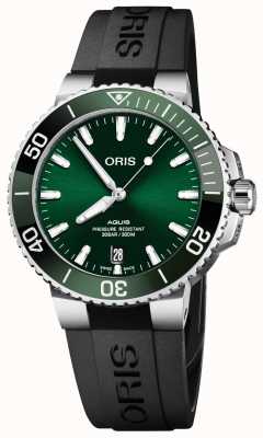ORIS Aquis date automatique (39,5 mm) cadran vert / bracelet caoutchouc noir 01 733 7732 4157-07 4 21 64FC