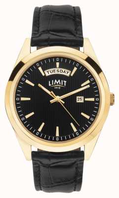 Limit | bracelet en cuir noir pour hommes | cadran noir | boîtier en or | 5750.01