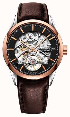 Raymond Weil Freelancer | automatique | cadran squelette | bracelet en cuir marron 2785-SC5-20001