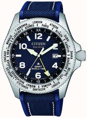 Citizen Montre homme eco-drive promaster gmt cadran bleu bracelet en toile bleue BJ7100-15L
