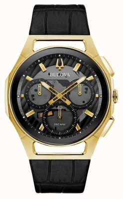 Bulova | courbe | hommes | chronographe | bracelet en cuir noir | 97A143