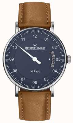 MeisterSinger | vintage pour hommes | automatique | cuir marron | cadran bleu VT908