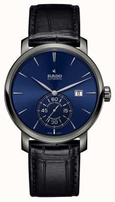 RADO Montre XL Diamaster Petite Seconde en cuir noir à cadran bleu R14053206