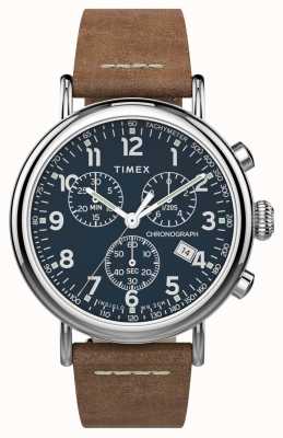 Timex | chrono standard 41mm | bracelet en cuir marron | cadran bleu | TW2T68900