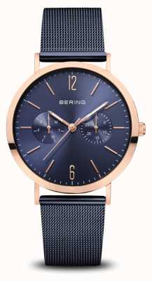 Bering | classique | or rose poli | bracelet en maille bleue | 14236-367