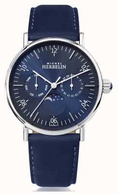 Herbelin Montre inspiration moonphase bracelet en cuir bleu inoxydable 12747/AP15BL