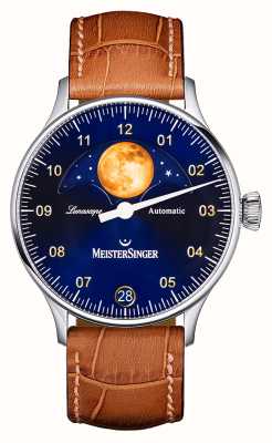 MeisterSinger Lunascope | cadran bleu | bracelet en cuir marron LS908G