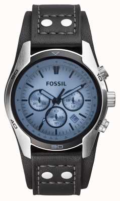 Fossil Cocher pour hommes | cadran chronographe bleu | bracelet en cuir noir CH2564