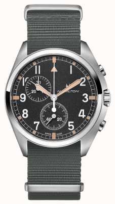 Hamilton Pilote de l'aviation kaki pionnier | bracelet nato gris | cadran noir H76522931