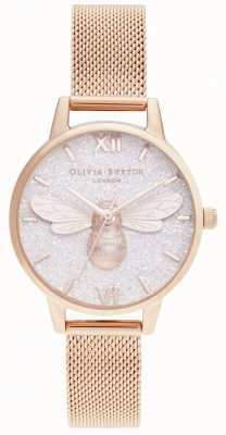 Olivia Burton | cadran scintillant abeille porte-bonheur & maille or rose | OB16FB04