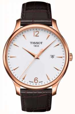 Tissot Tradition masculine | bracelet en cuir marron | plaqué or rose T0636103603700