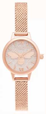 Olivia Burton Bracelet en maille or rose à mini cadran Lucky Bee OB16FB15