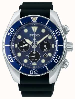 Seiko solaire pour hommes Prospex | bracelet en silicone noir | cadran bleu SSC759J1