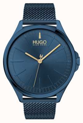 HUGO #écraser | bracelet maille acier bleu | cadran bleu | 1530136