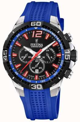 estina Chrono bike 2020 cadran noir bracelet bleu F20523/1