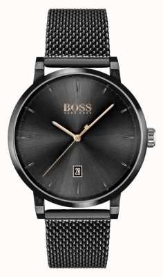 BOSS | confiance des hommes | bracelet en maille noire | cadran noir 1513810